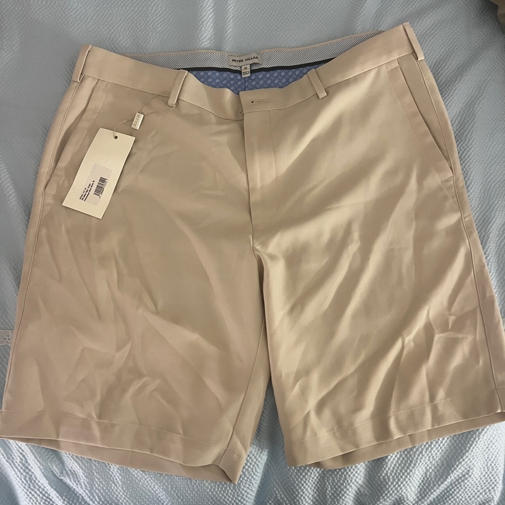 Peter Millar Tan Flat Front Shorts for Versatile Summer Style